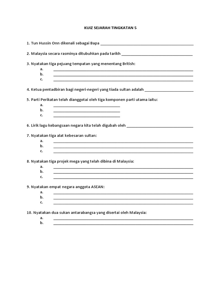 Kuiz Sejarah Tingkatan 5 Pdf