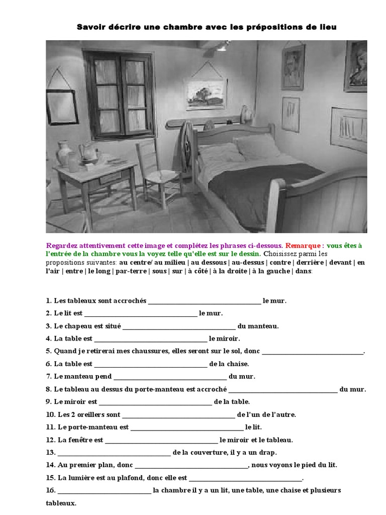 Exercice Anglais 6eme Preposition De Lieu Pdf Savoir Décrire Une Chambre Avec Les Prépositions de Lieu | PDF | Échecs |  Théorie (échecs)