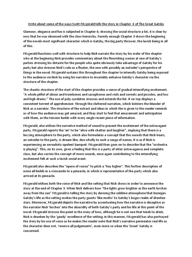 Short Essay On Chapter 4 In The Great Gatsby The Great Gatsby Narration