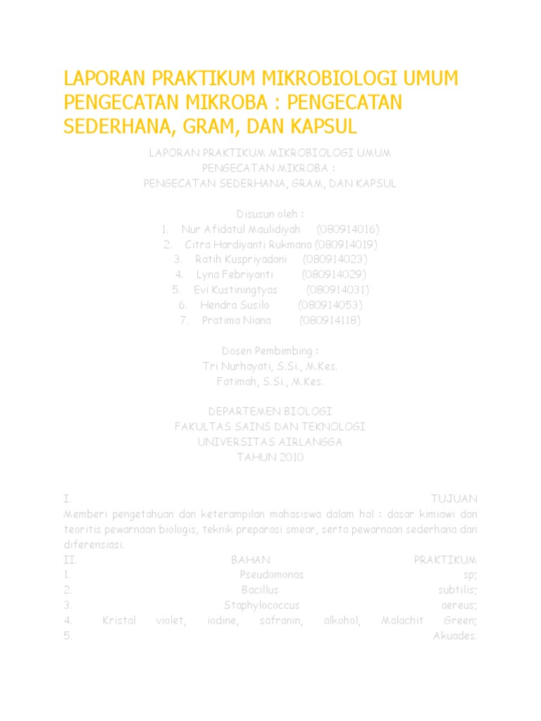 Laporan Praktikum Mikrobiologi Umum Pengecatan Mikroba