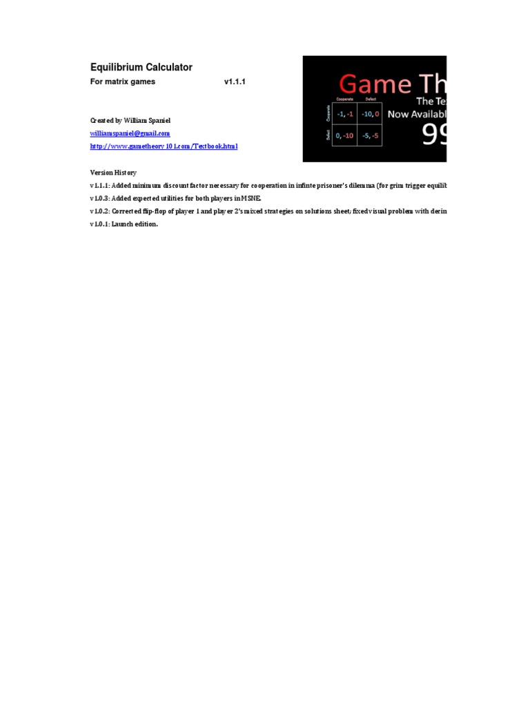 Game Theory Equilibrium Tool | PDF