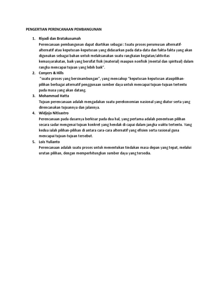 Pengertian Perencanaan Pembangunan Menurut Para Ahli