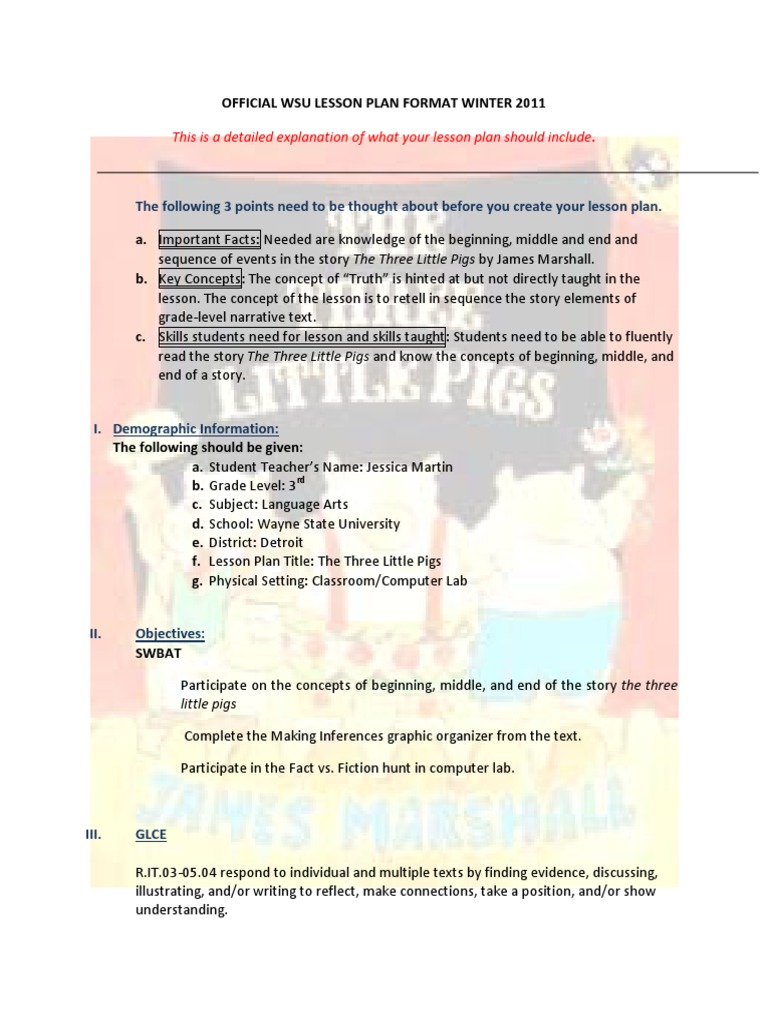 Three Little Pigs Lesson Plan | PDF | Reading Comprehension | Lesson Plan