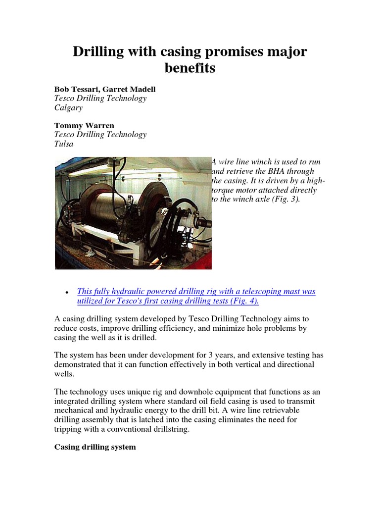 Drilling With Casing Promises Major Benefits | PDF | Drilling Rig ...