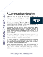 El PP Apunta Que La Reforma de Las Pensiones "Garantiza Las Prestaciones de Hoy y Del Futuro"