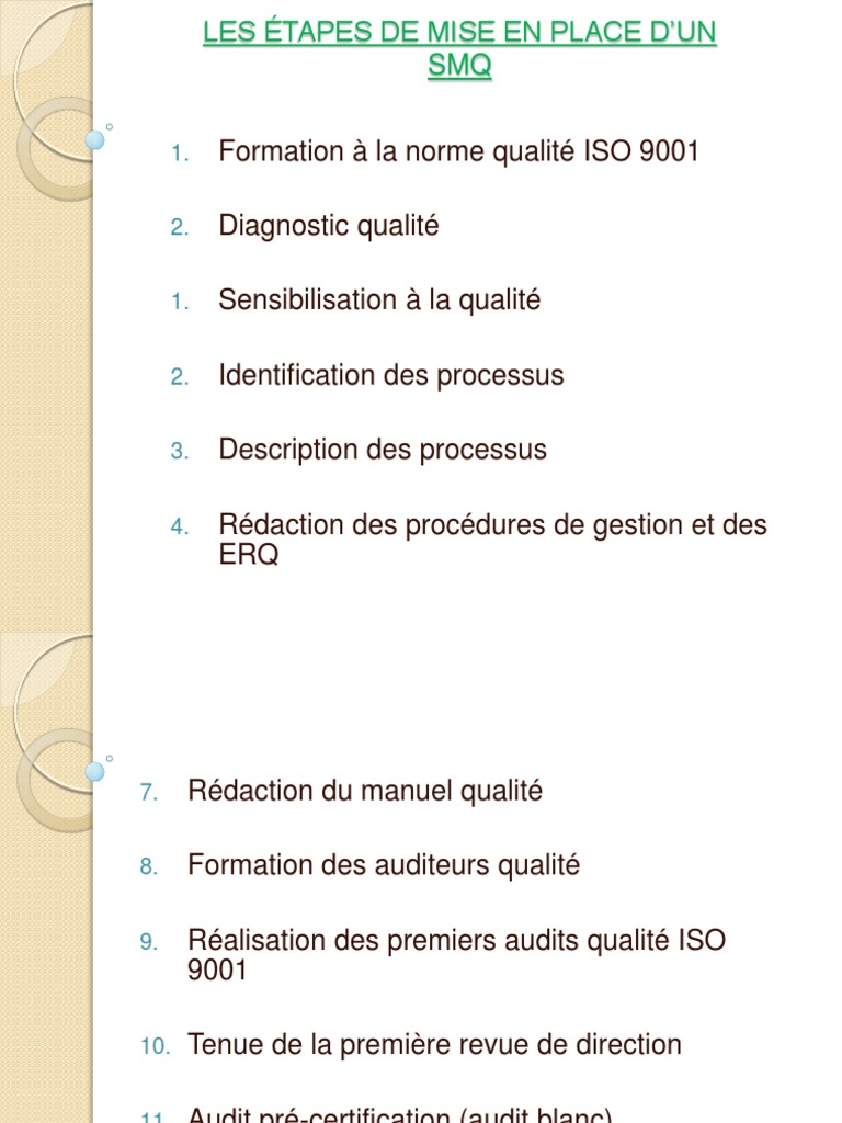 Mise en place d'un SMQ ISO 9001 | PDF | Management de la qualité ...