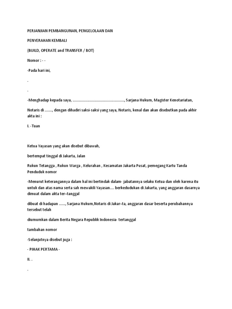Contoh Perjanjian BOT