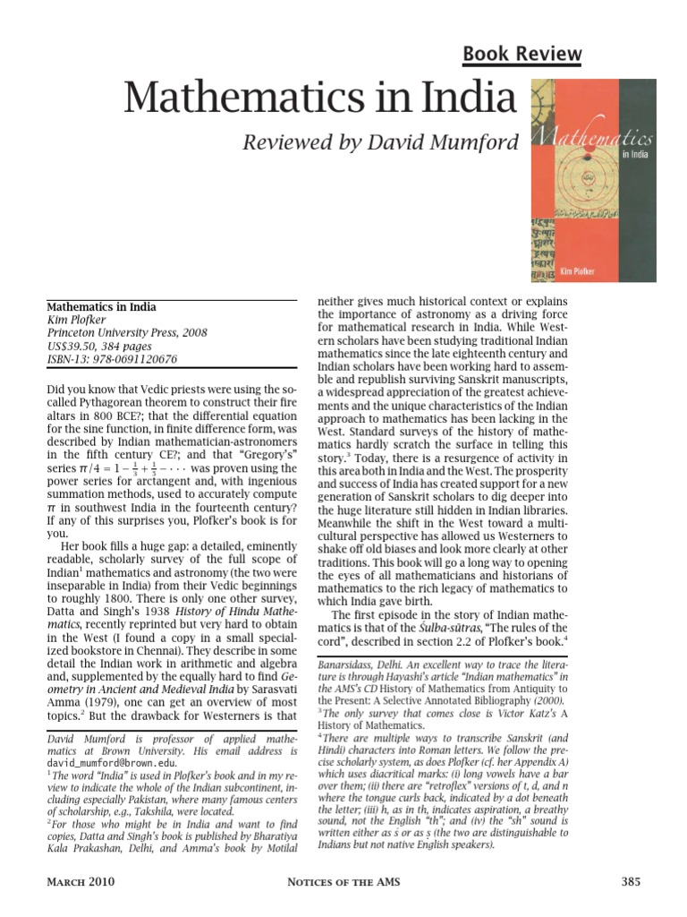 Indian Mathematics: A Scholarly Review | PDF