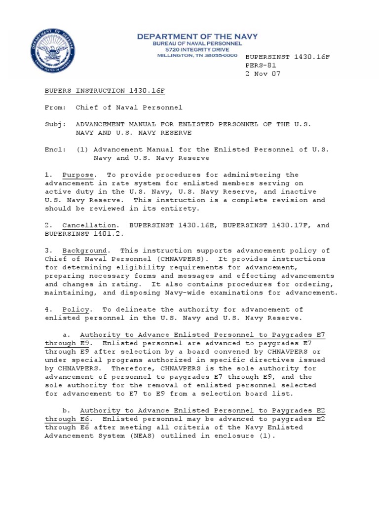 Bupersinst_1430.16f Advancement Manual | Navies
