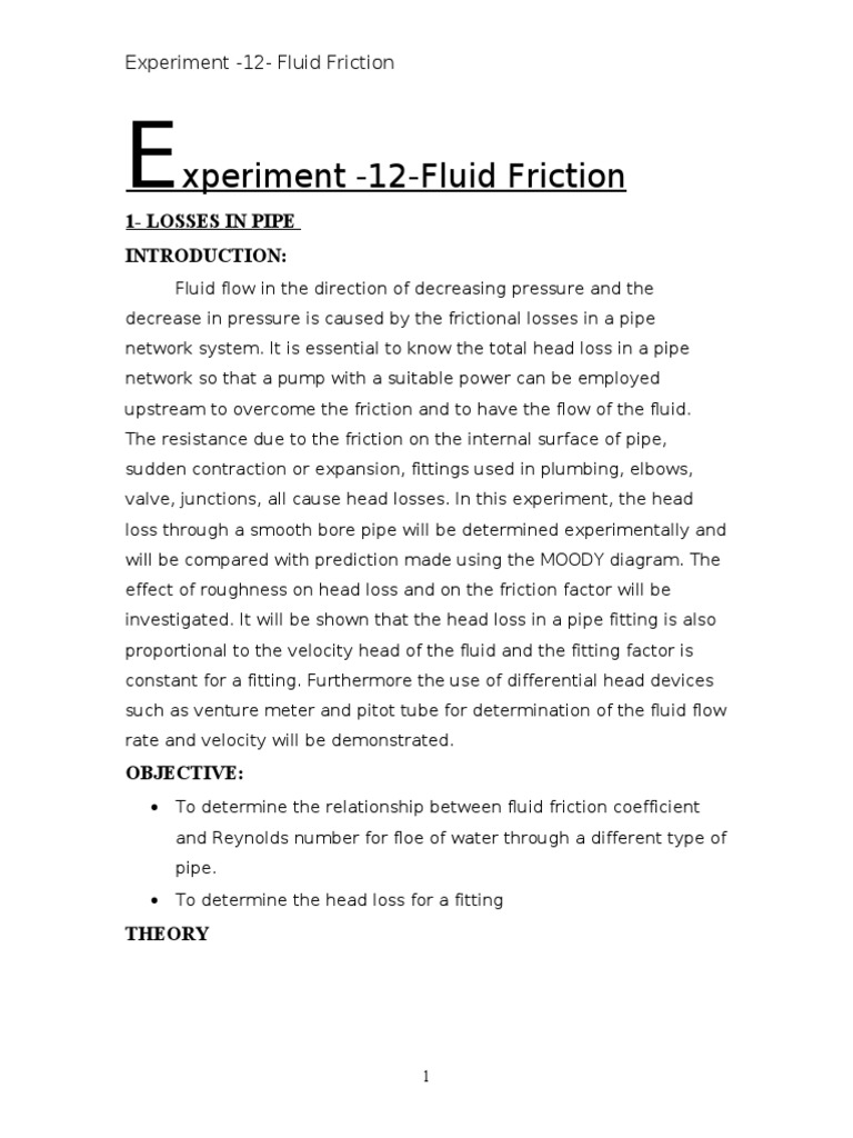 Fluid Friction Experiment Overview | PDF | Reynolds Number | Friction