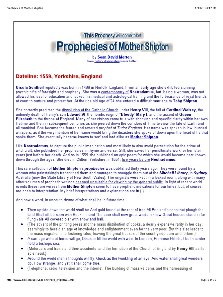 Prophecies of Mother Shipton PDF | PDF | Supernova | Stars, image size:768x1024