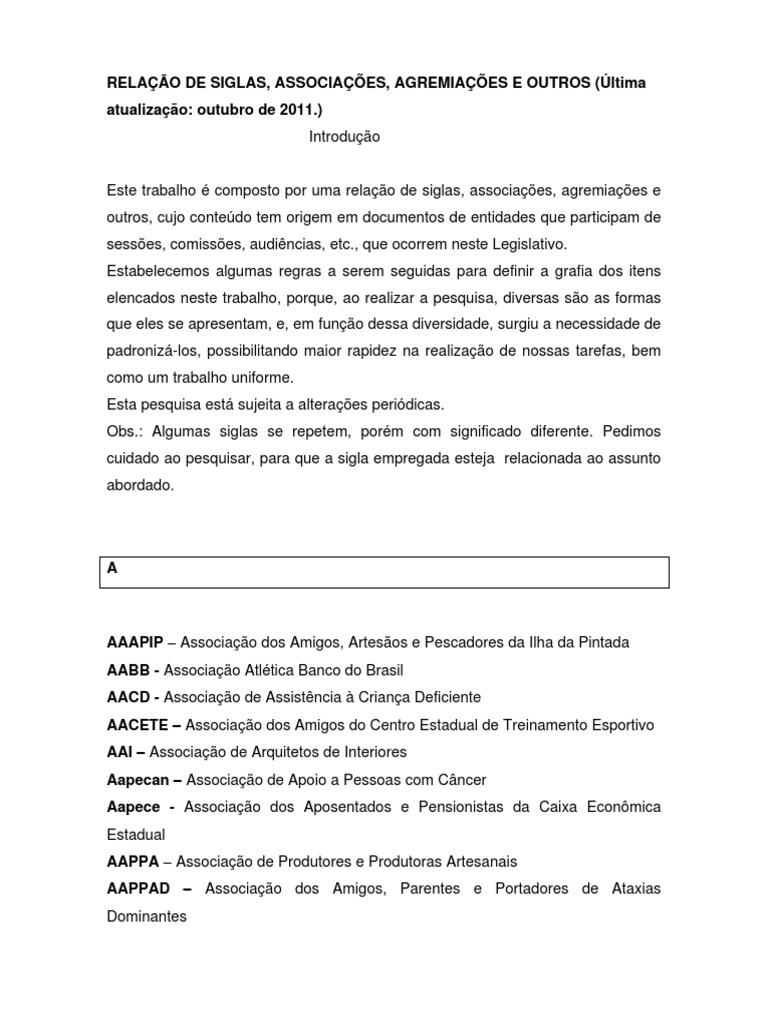 Siglas e Significados de Associações | PDF | Rio de Janeiro | Economia