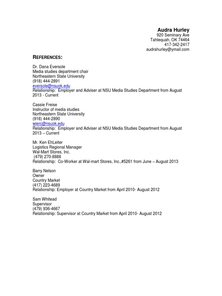 Audra Hurley's Professional References List | PDF