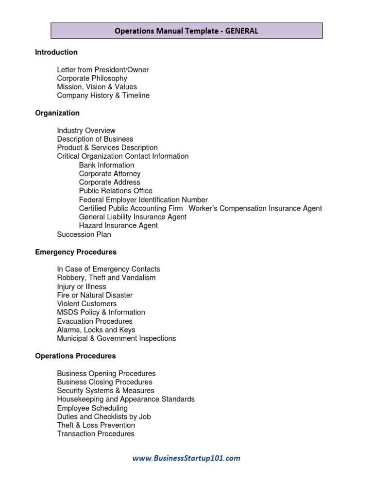 Operations Manual Template General Pdf