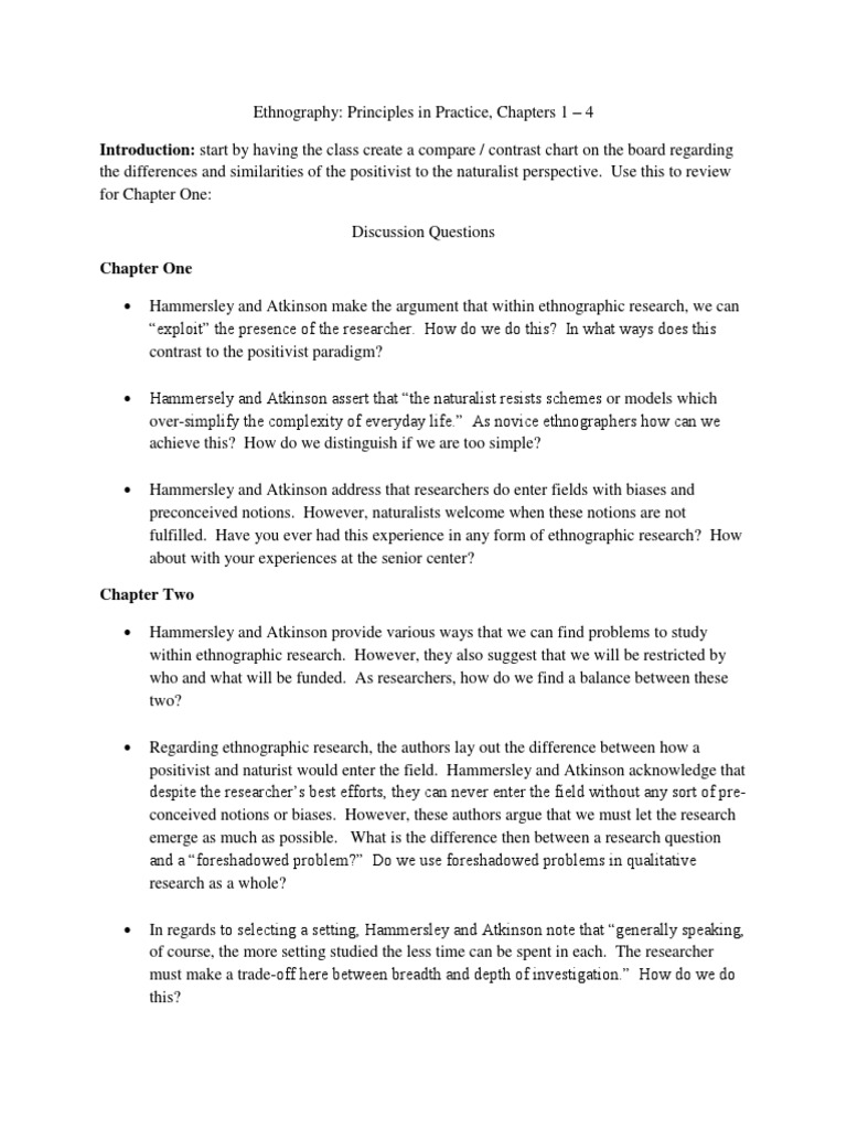 ethnography discussion questions | Ethnography | Positivism