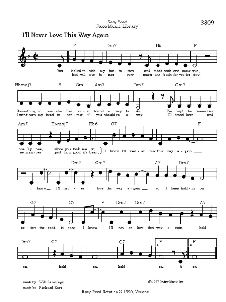 I Ll Never Love This Way Again (Lead Sheet)