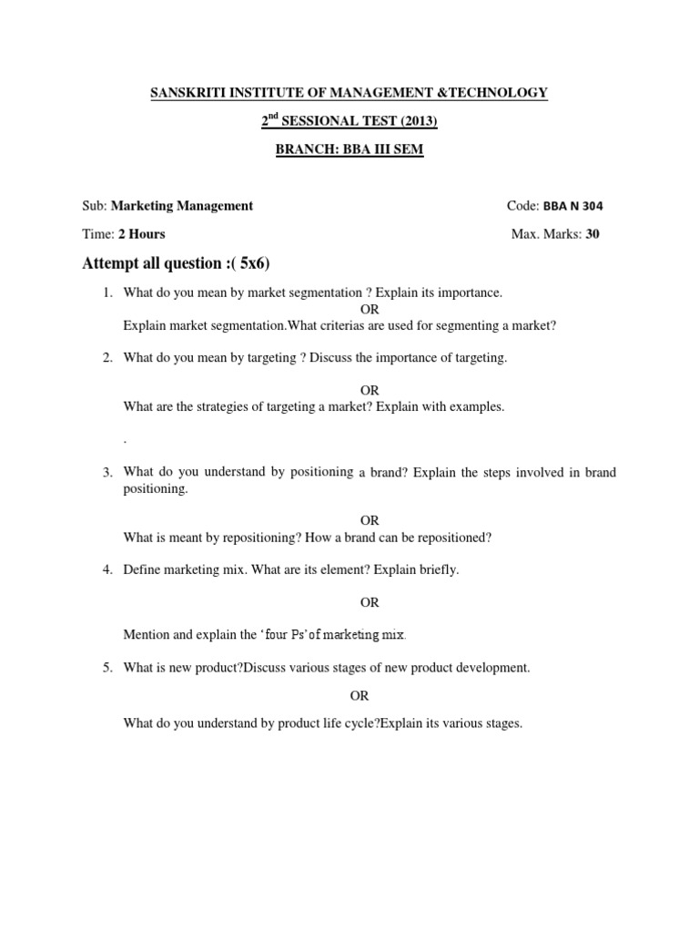 Attempt all question 5x6 sanskriti institute of management