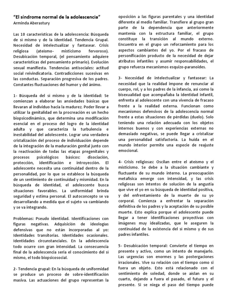 El síndrome normal de la adolescencia