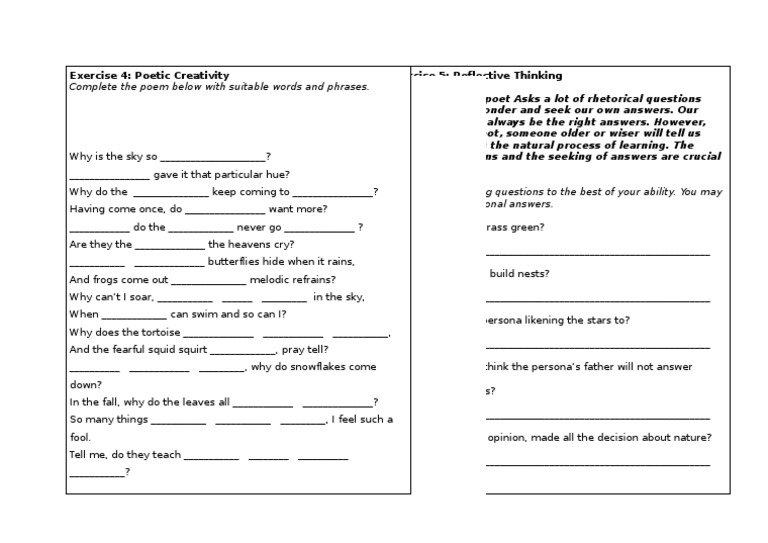 Reflective Questions in Poetry | PDF | Self-Improvement