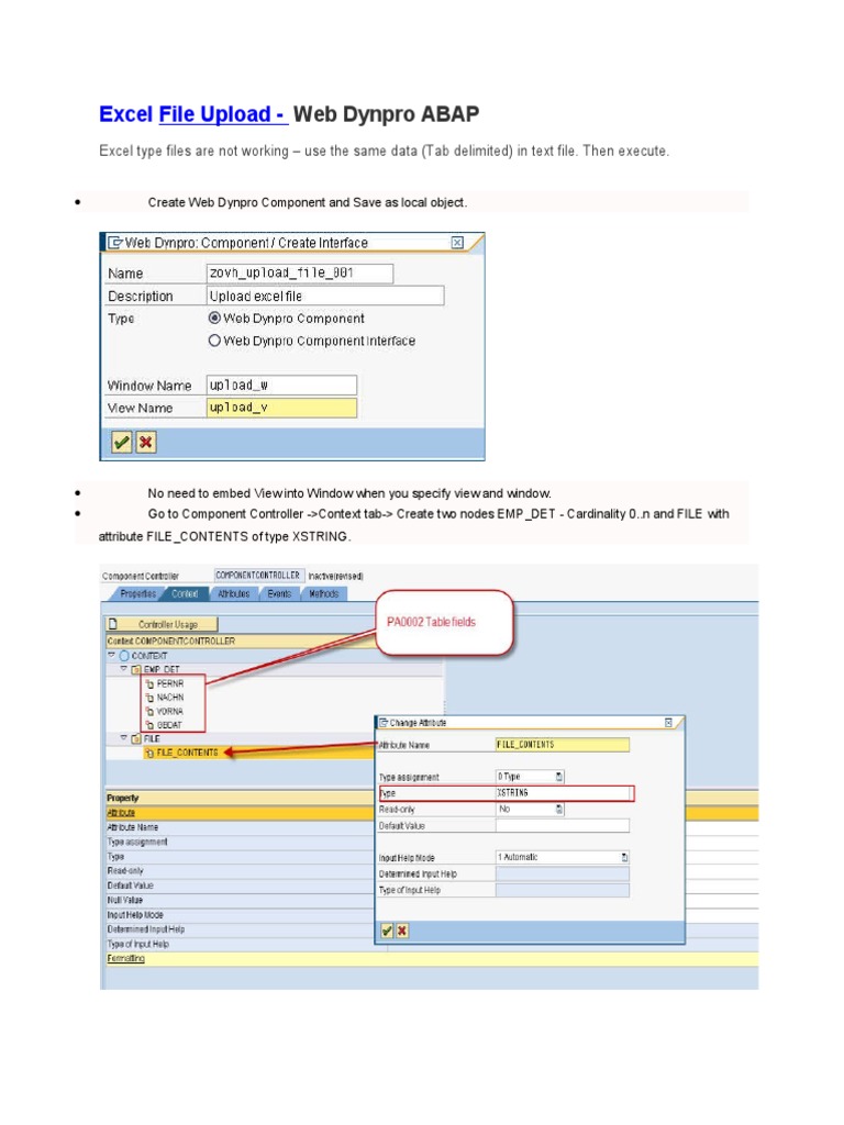 Web Dynpro ABAP Excel File Upload Guide | PDF