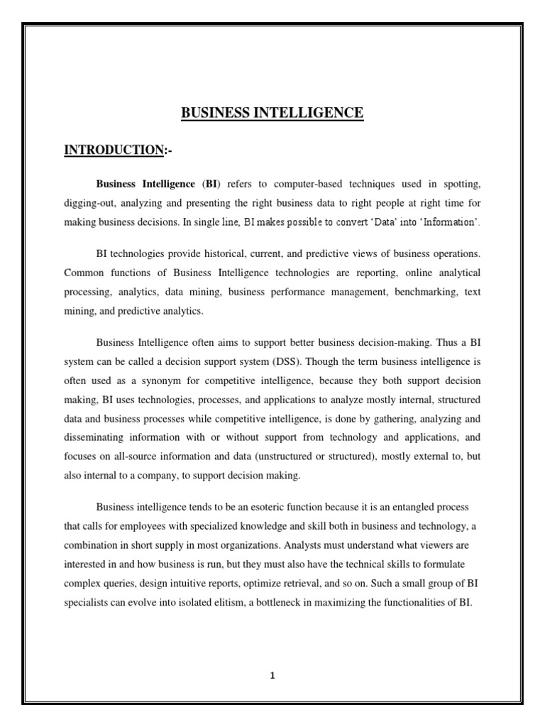 Overview of Business Intelligence Systems | PDF | Business Intelligence ...
