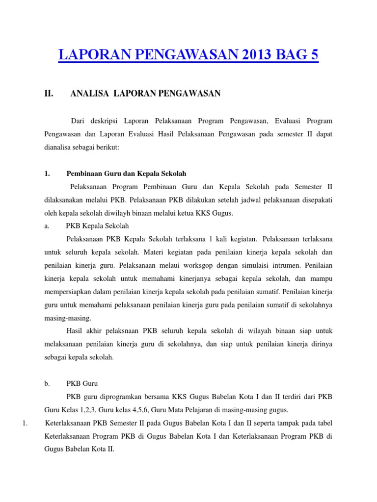 Contoh Laporan Penilaian Kinerja Kepala Sekolah Dasar