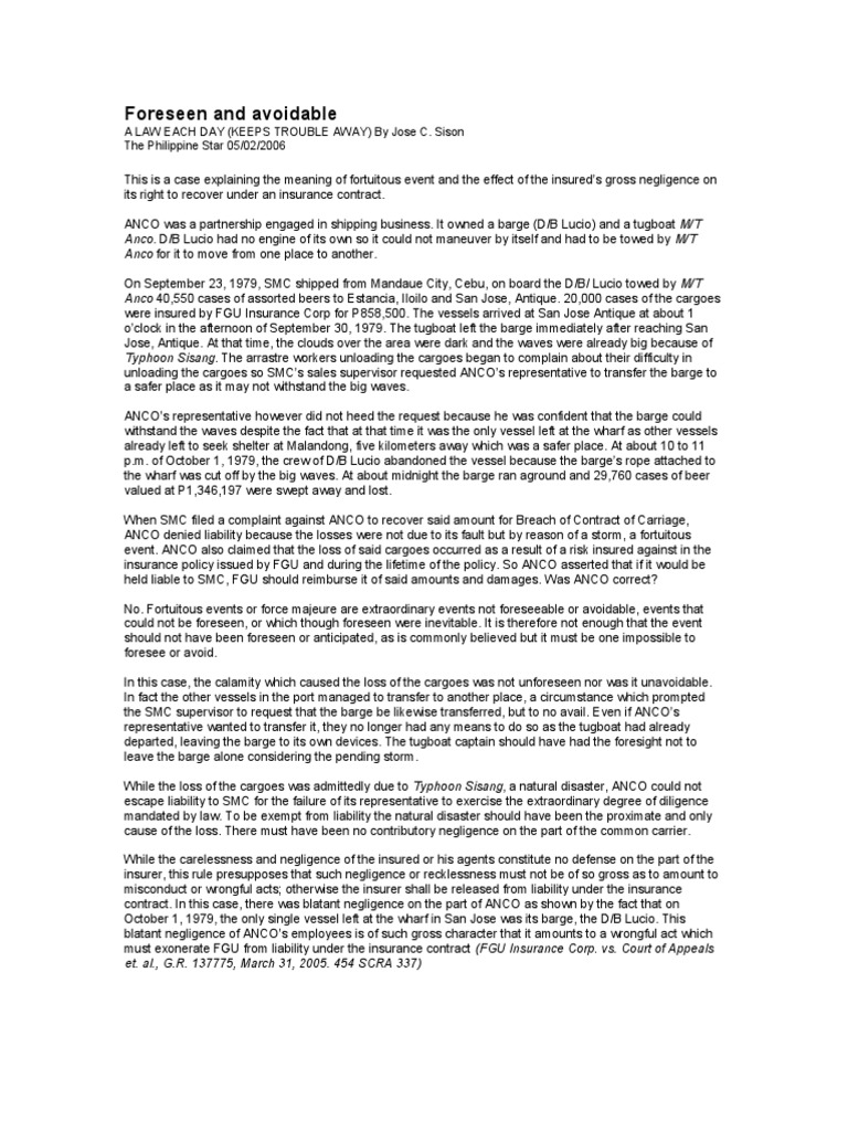 Foreseen and Avoidable | PDF