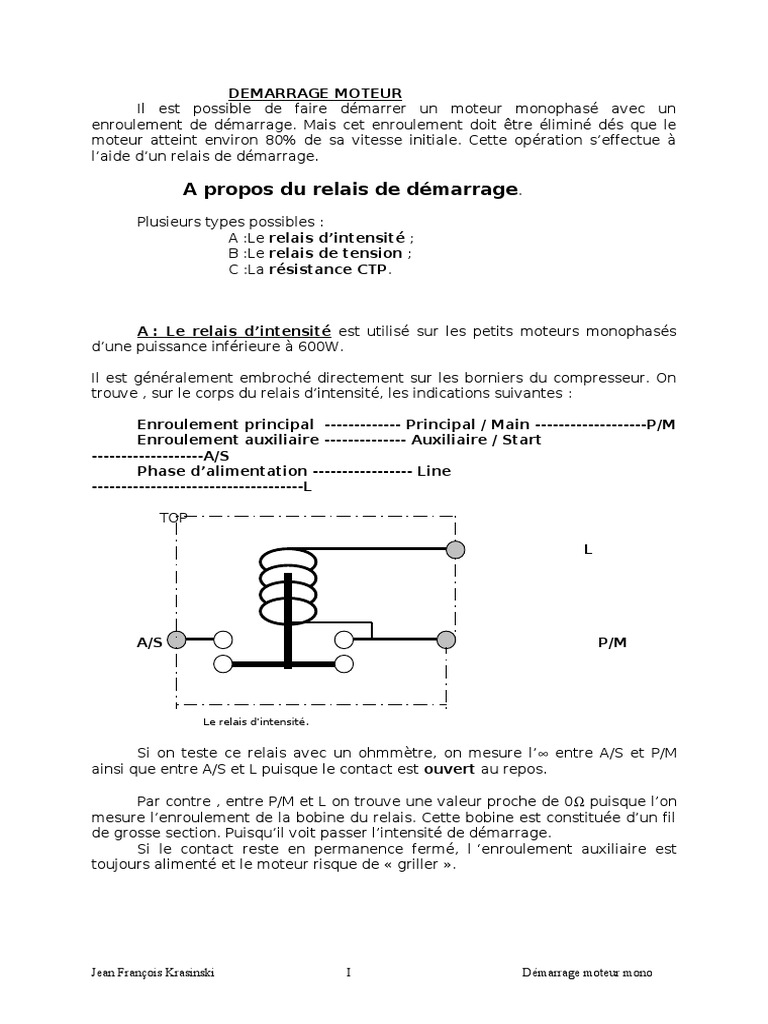 Démarrage moteur monophasé avec relais PDF Condensateur Tension — free download