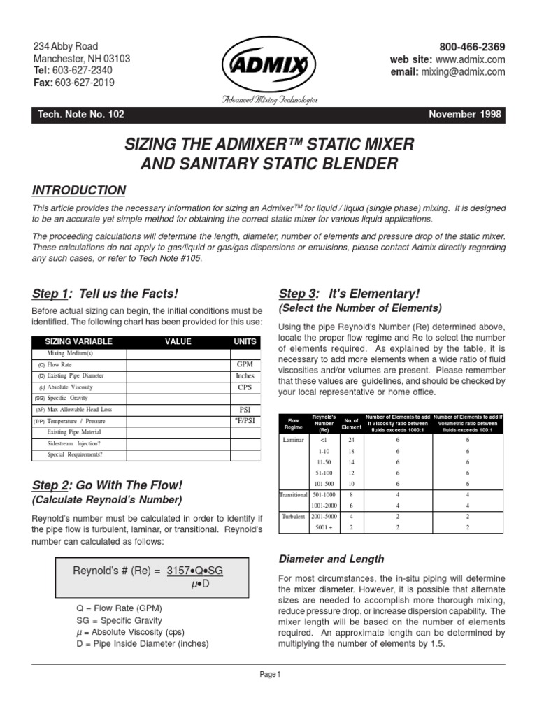 Mixer Sizing PDF Reynolds Number Fluid Dynamics