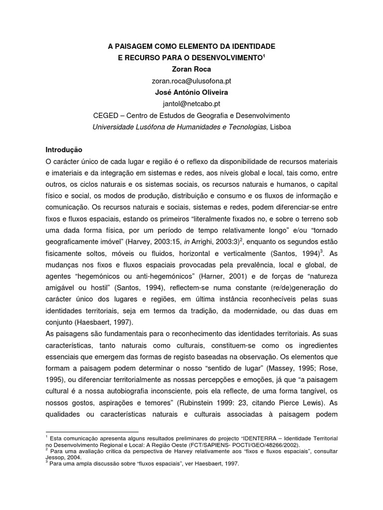 Paisagem e Identidade Territorial | PDF | Globalização | Economia