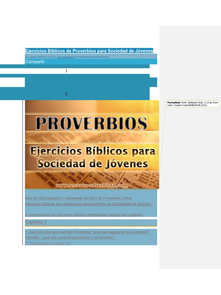 Ejercicios Bíblicos de Proverbios para Sociedad de Jóvenes | PDF ...