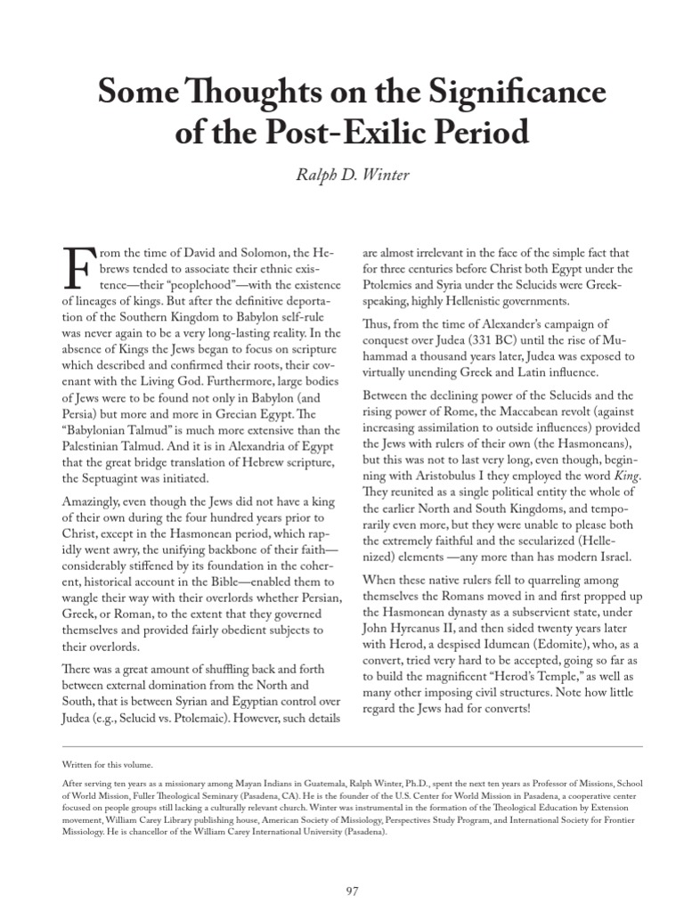 Some Thoughts On The Significance of The PostExilic Period PDF Hasmonean Dynasty Ancient