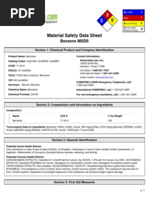 Msds Benzena PDF | PDF | Chlorine | Dangerous Goods