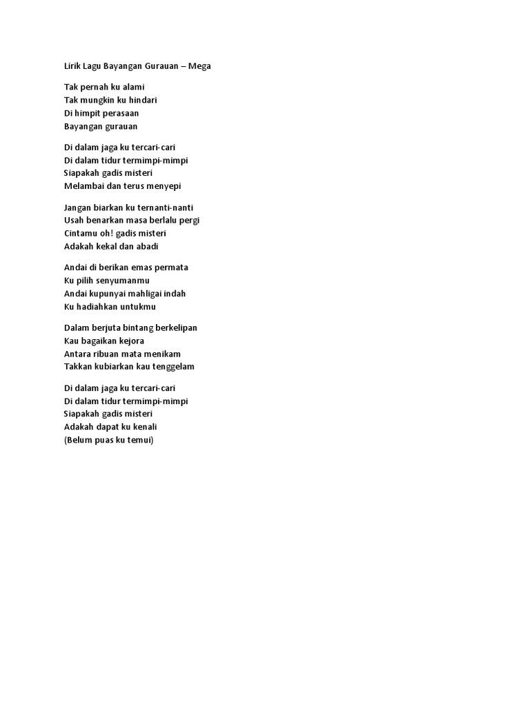 Lirik Lagu Bayangan Gurauan oleh Mega | PDF | Agama & Spiritualitas