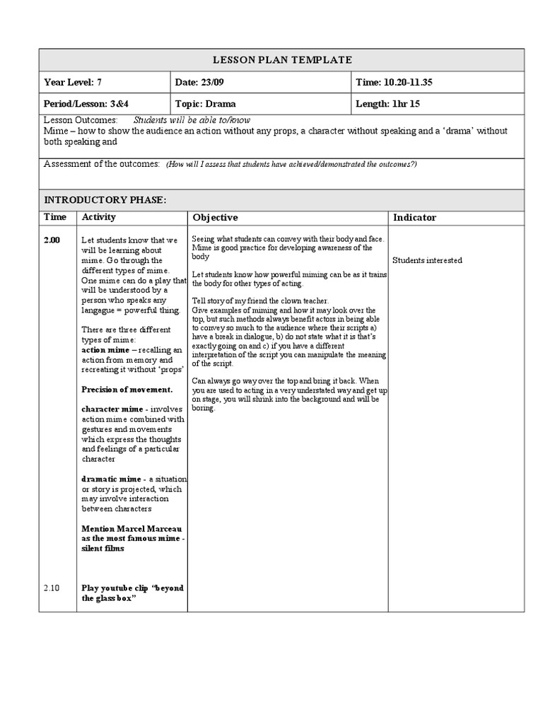 year 7 drama lesson plan 5 week 10 Psychological Concepts Psychology