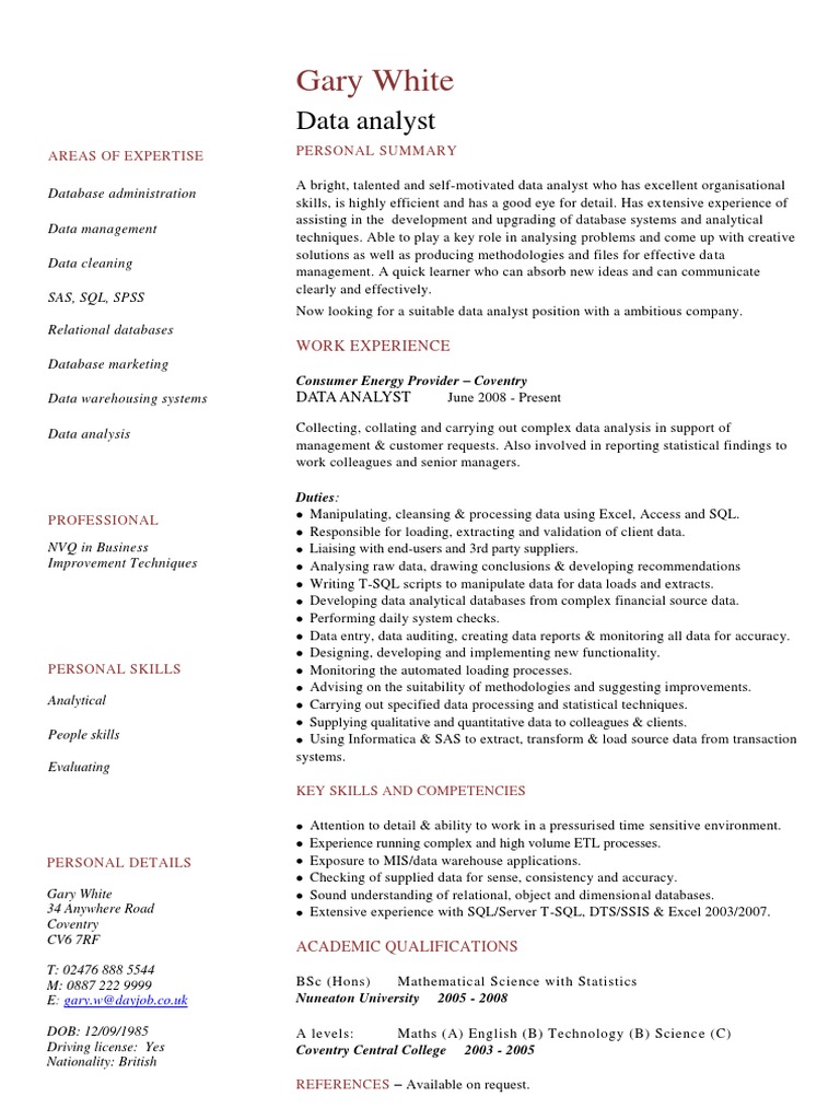 Data Analyst CV Template | PDF | Intelligence Analysis | Data Analysis