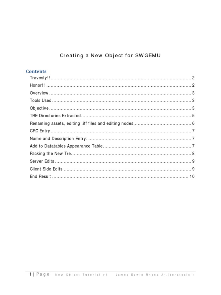 SWGEMU New Object Creation Guide | PDF | Directory (Computing ...