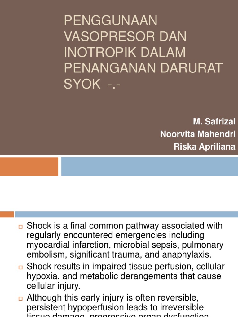 Penggunaan Vasopresor Dan Inotropik Dalam Penanganan Darurat SYOK ...