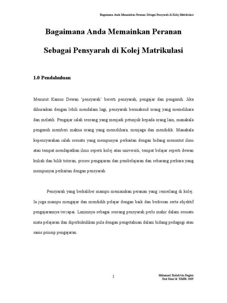 Peranan Pensyarah Kmpk Pdf