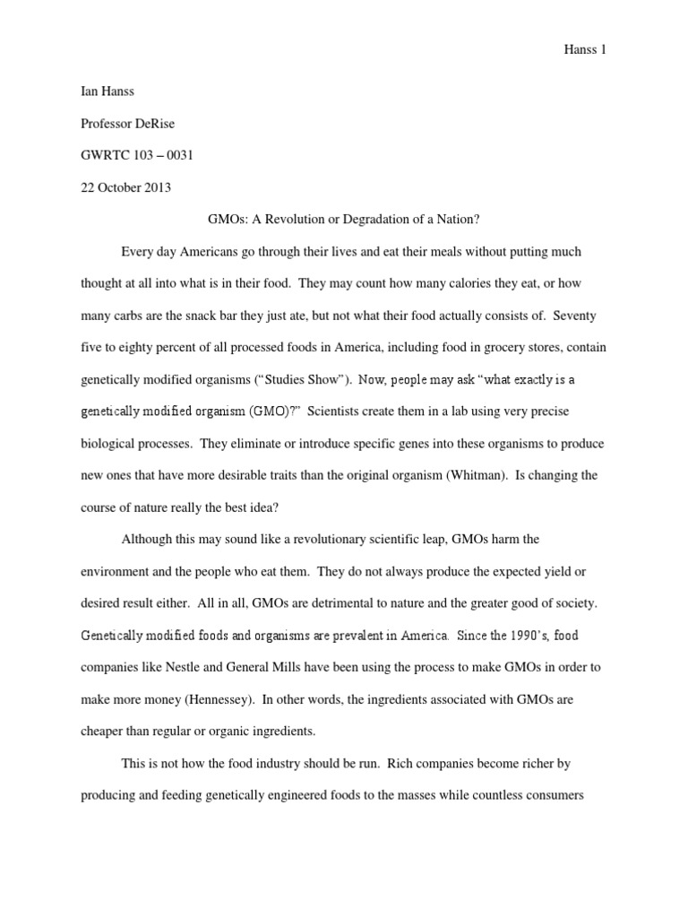 GMO Essay Modified Organism Modified Food
