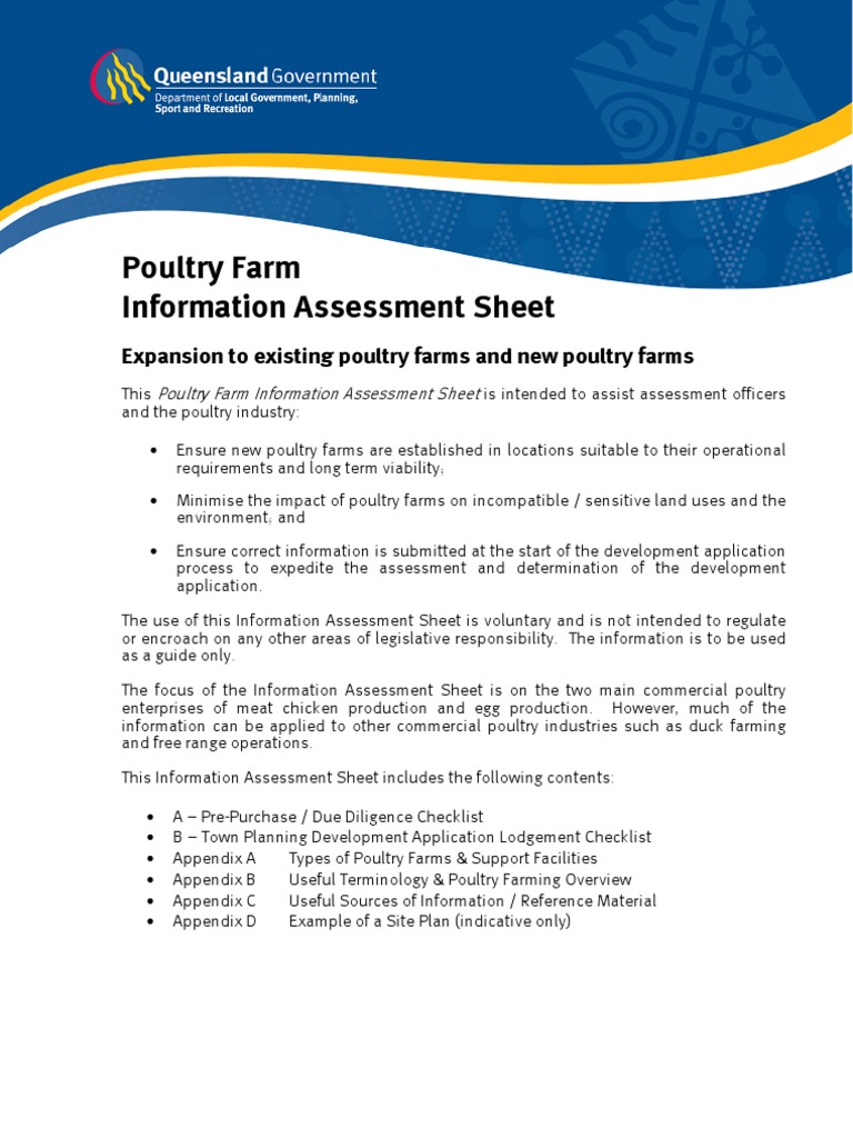 Info Assessment Sheet Poultry Farms | Poultry Farming | Chicken