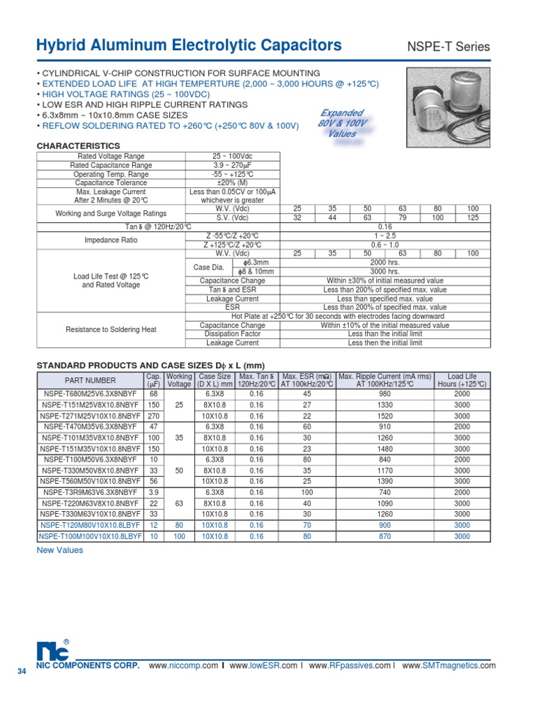 NIC Components NSPE-T Series | PDF | Capacitor | Electric Power