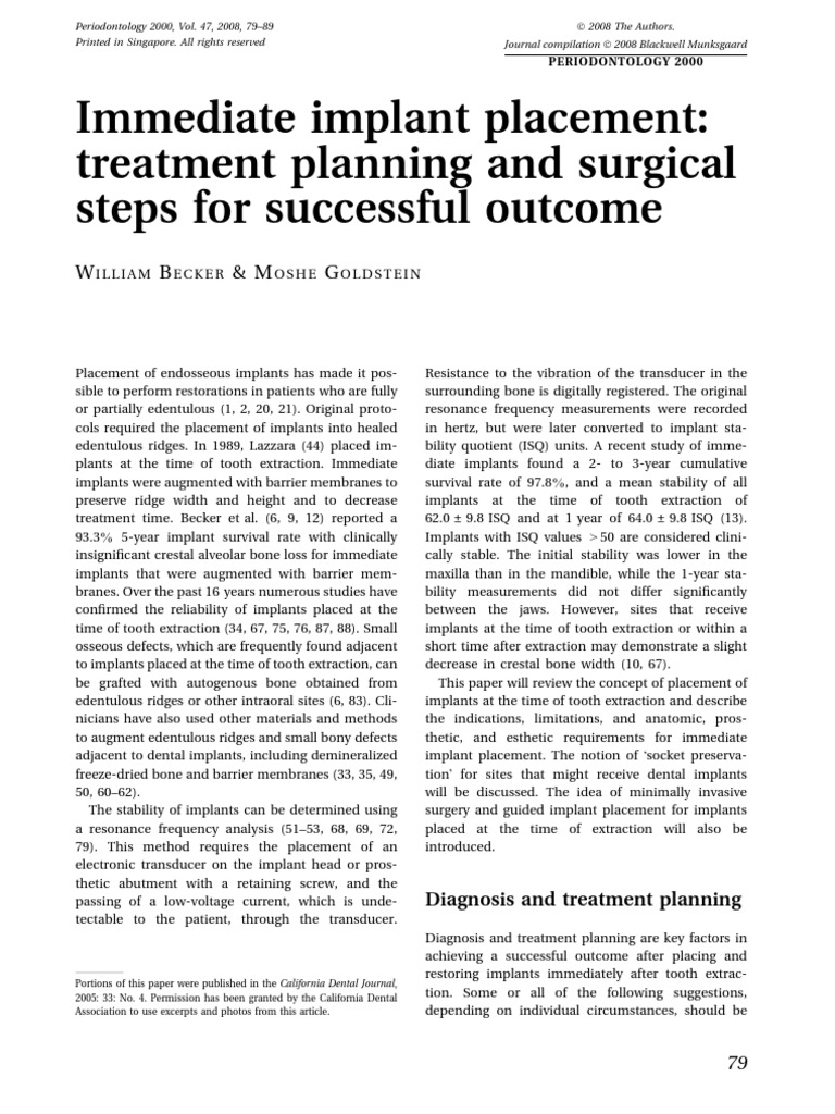 Immediate Implant Placement PDF | PDF | Dental Implant | Human Head And ...