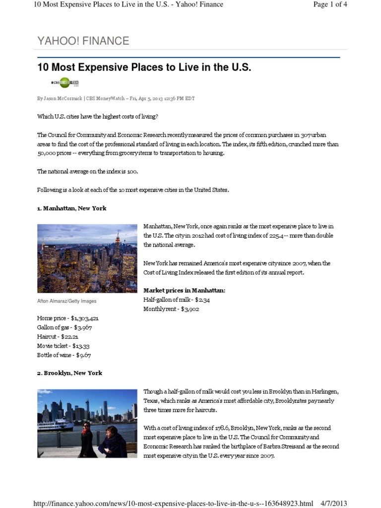 10 Most Expensive Places To Live in US PDF | PDF