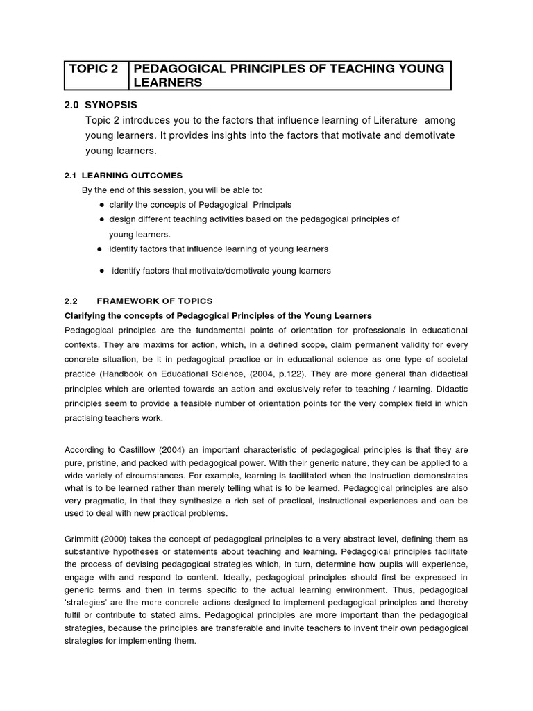 Pedagogical Principles for Young Learners | PDF | Learning | Language ...