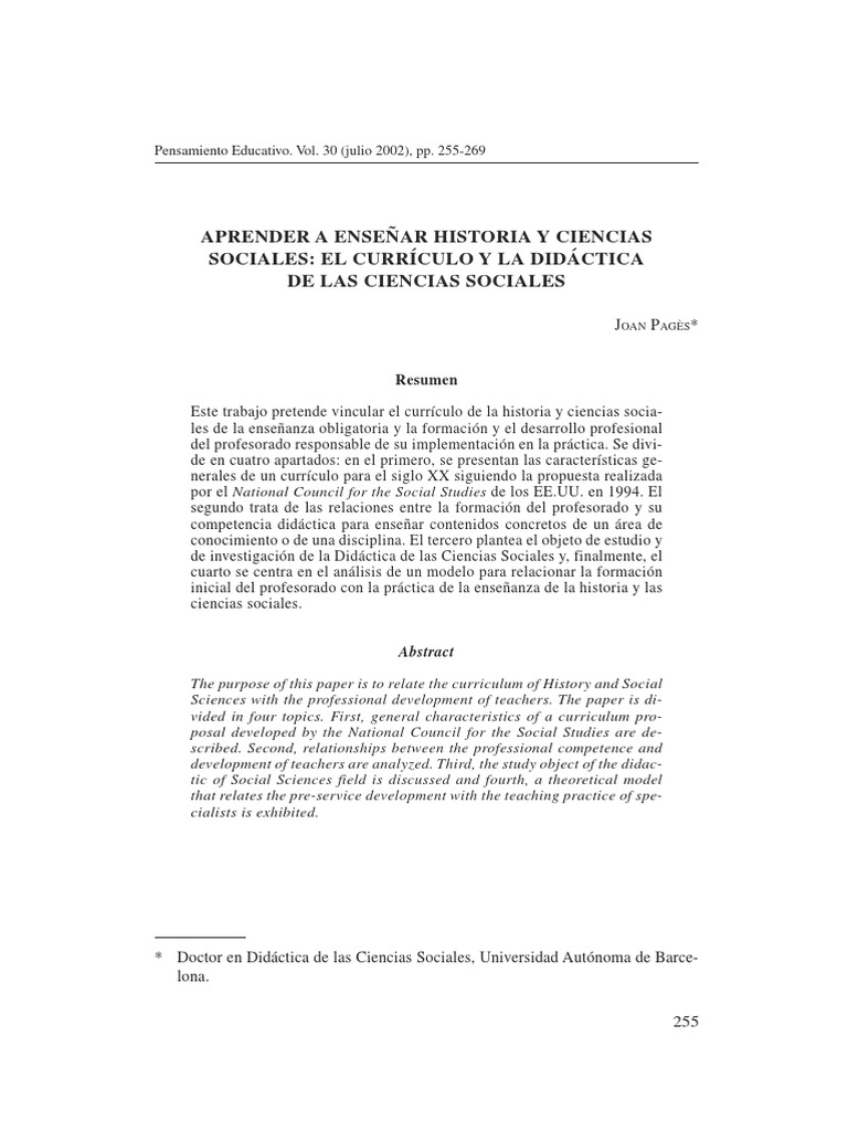 Enseñanza de Historia y Ciencias Sociales | PDF | Plan de estudios ...