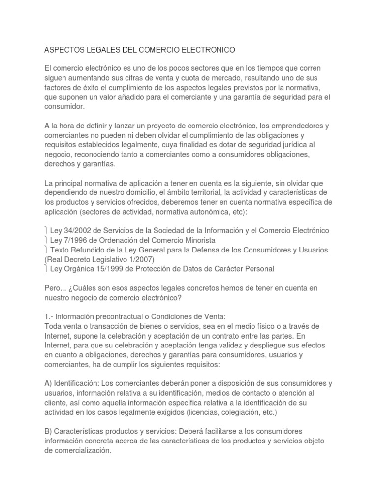 Aspectos Legales Del Comercio Electronico Pdf Comercio Electrónico