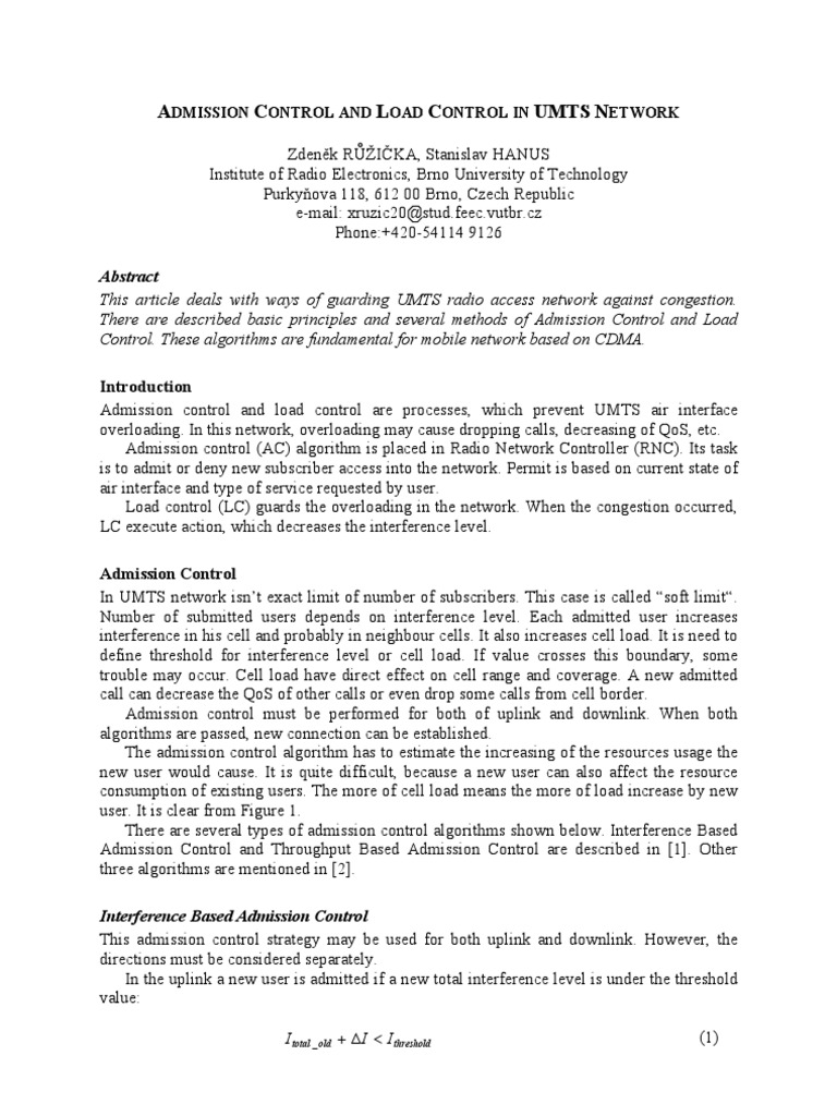UMTS Admission and Load Control Methods | PDF | Computer Network ...