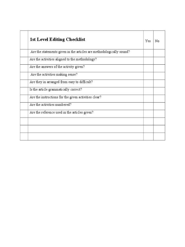 1st Level Editing Checklist Guide | PDF | Career & Growth | Science ...
