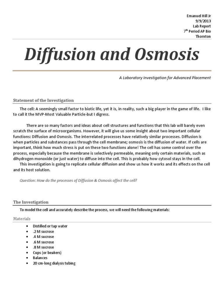 Diffusion and Osmosis | PDF